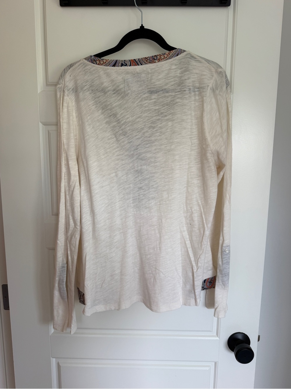 Anthropologie Postmark Cream Long-Sleeve Henley Top with Navy Trim - Picture 4 of 4